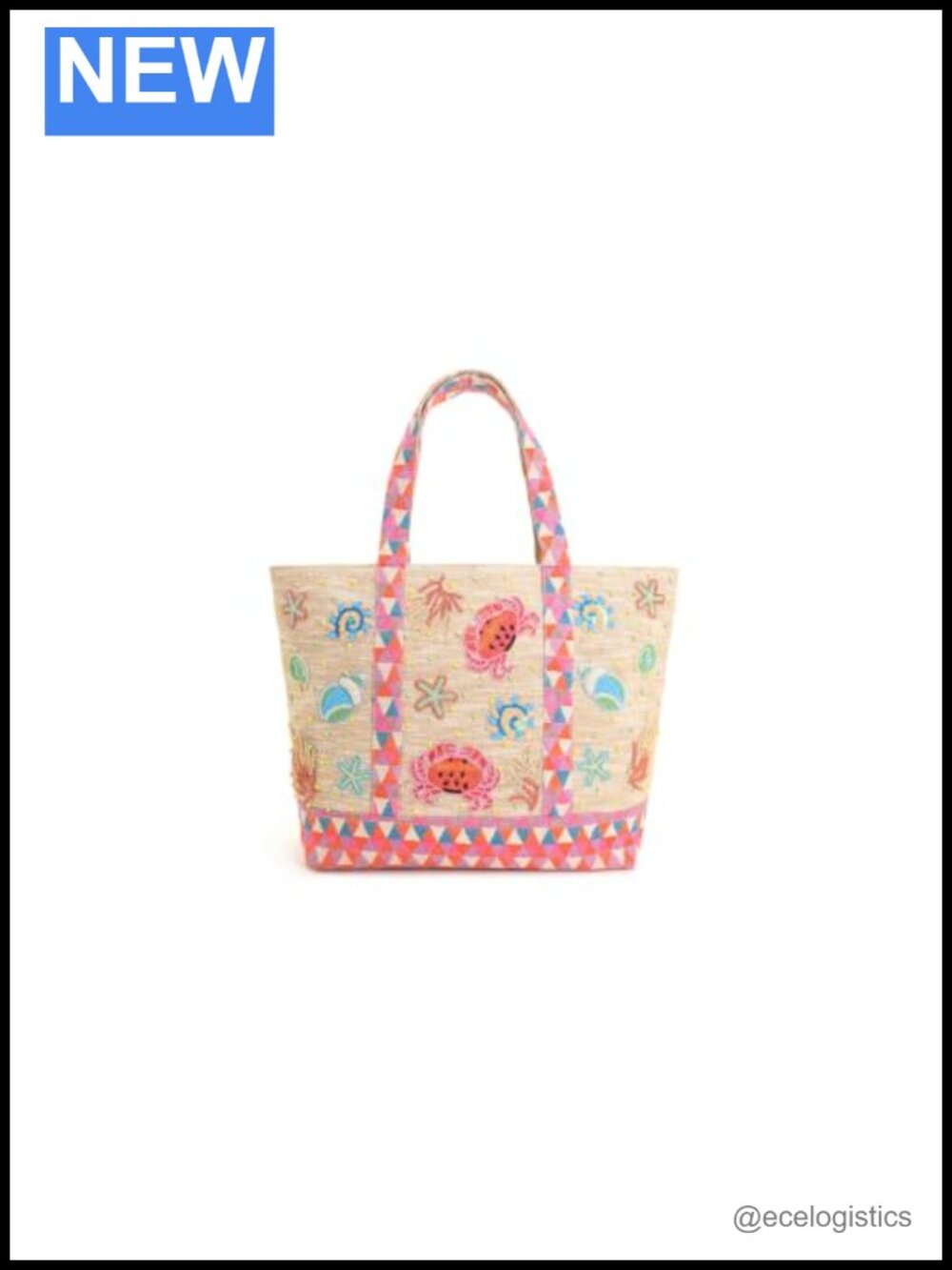 Embellished Crab Shell Jute Tote Bag - Summer Beach Boat Bag